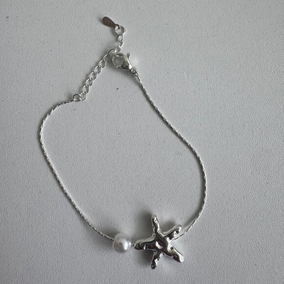 Sterling Silver 925 Starfish Bracelet with Pearl - Picture 4 of 7